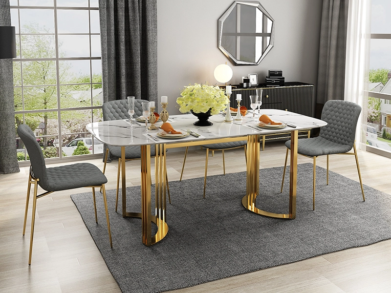 Italienischer Luxus-Esstisch aus Naturmarmor mit galvanisiertem Edelstahlgestell 1