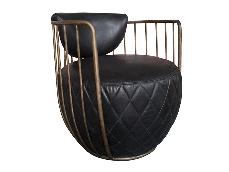 Industrial Black Leather Office Armchair with Metal Frame 1