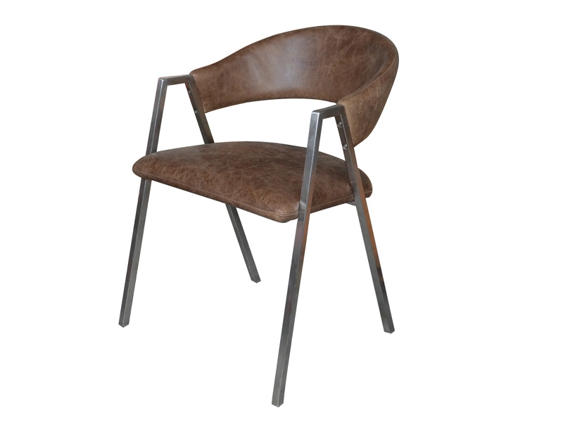 Steel Tube Leg Retro Antique Leather Dining Chair 1