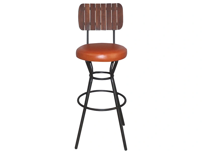 Wood Back Leather Seat Bar Chair with Iron Leg 1