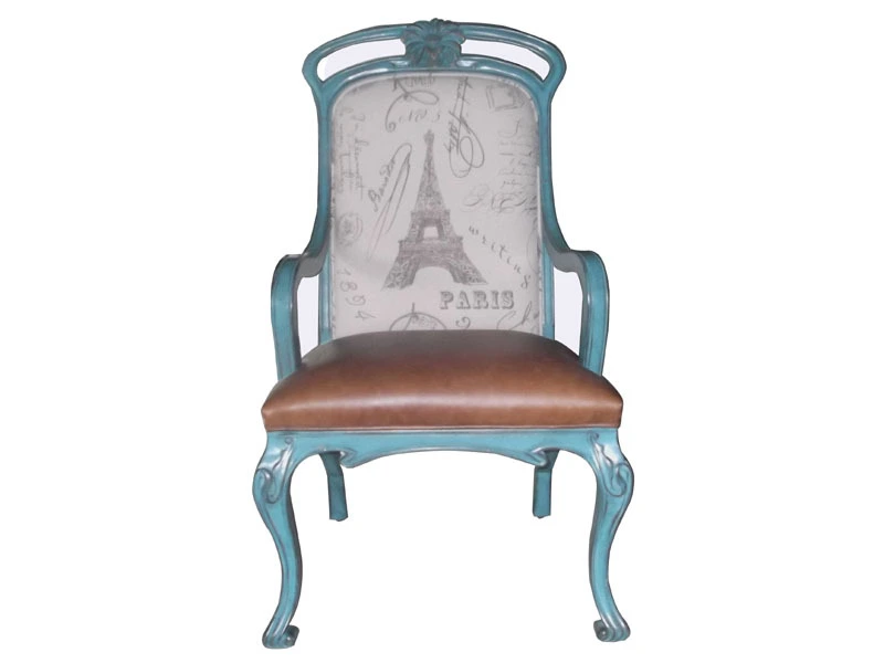 Vintage Solid Wood Frame Linen Fabric Dining Chair 1