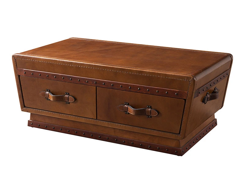 Retro Brown Grain Leather Coffee Table 1