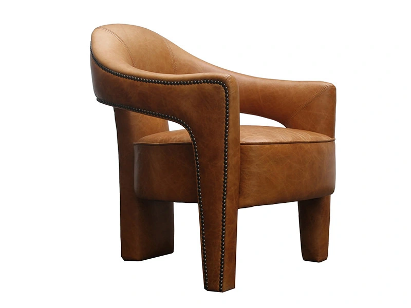 Three Legs Genuine Leather Armchair with Rivets Armed 1