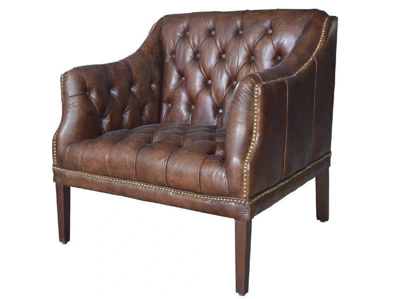 Antique Tan Leather Chesterfield Sofa Chair with Rivets 1
