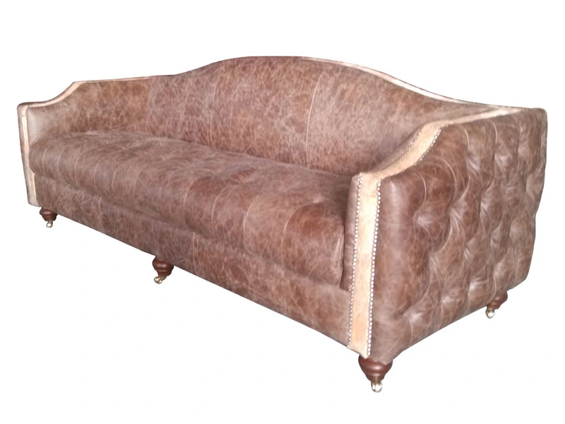 Tufted Arm Antique Leather 3S Sofa 1