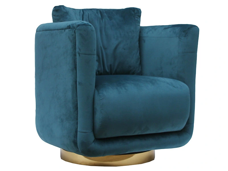 High End Golden Base Blue Velvet Armchair 1