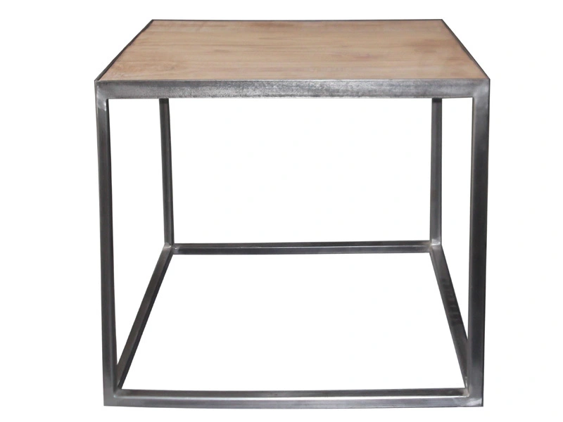 Crafted Iron Frame and Solid Wood Side Table 1