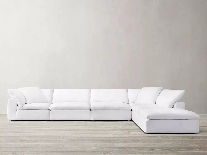 Customize Living Room High Density White Linen Fabric Modular Chaise Sectional Cloud Sofa 1