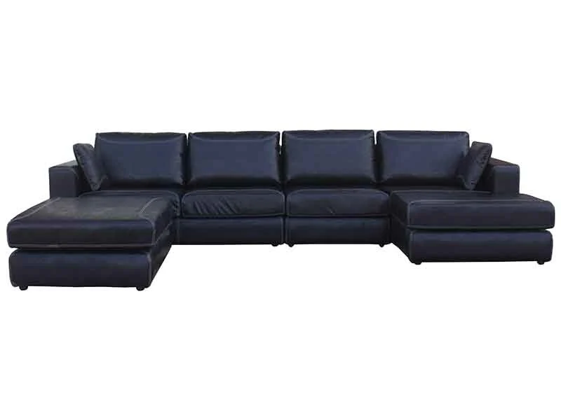 Black Leather Sofa with Ottoman 1