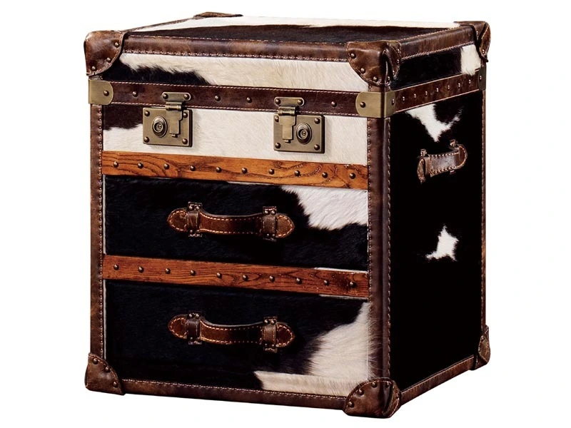 Vintage Cow Hide Leather 2 Drawers Trunk 1
