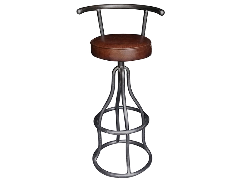 Retro Metal Counter Stool with a Leather Seat 1