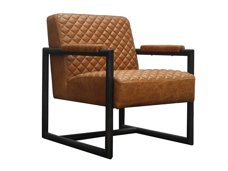 Metal Frame Diamond Stitched Top Grain Leather Chair 1