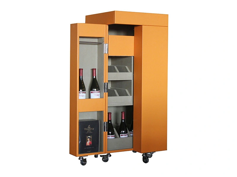 Luxury Vintage Leather Wine Cabinet with Wheels 1
