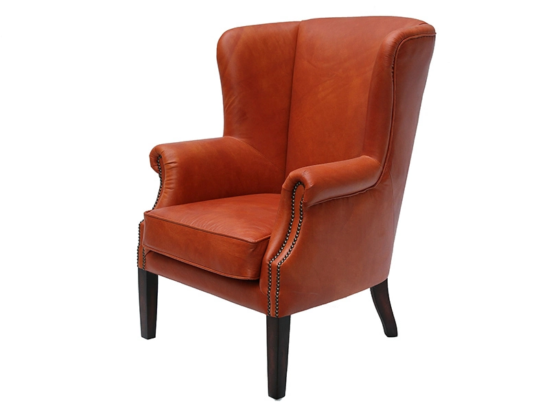 Vintage Red Grain Leather Wing Back Chair 1