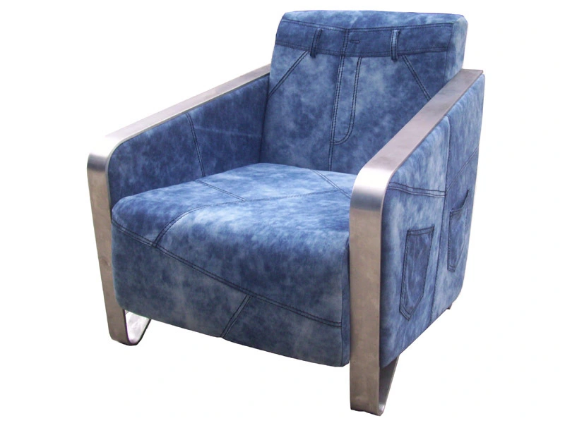 Blue Vintage Jean Fabric Armchair 1