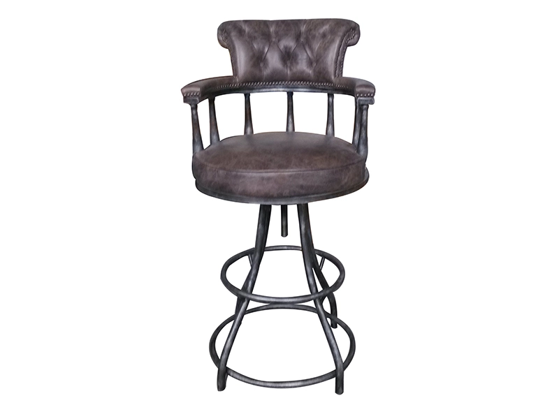 Vintage Distressed Leather Industrial Counter Stools 1