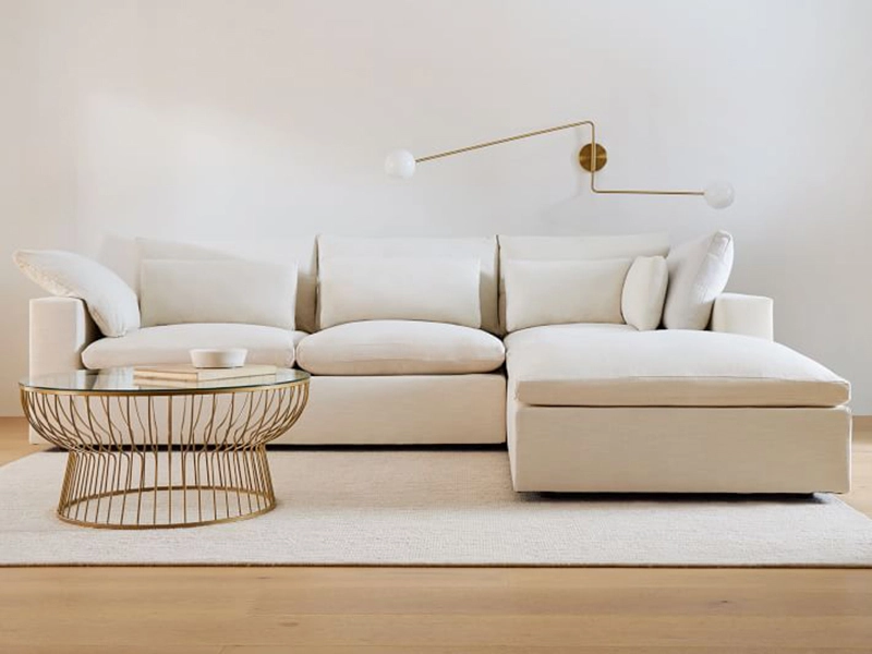 Defaico Laurent 2-Piece Wedge Chaise Boucle Sectional Couch Sofa Solid Wood Legs Boucle Living Room Sofa 1