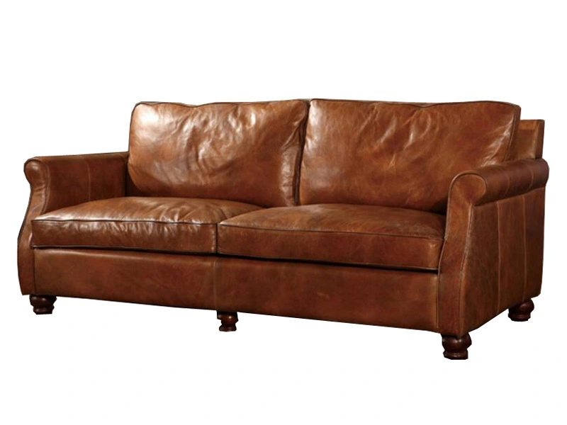 Roll Arm Antique Tan Leather Sofa Set 1