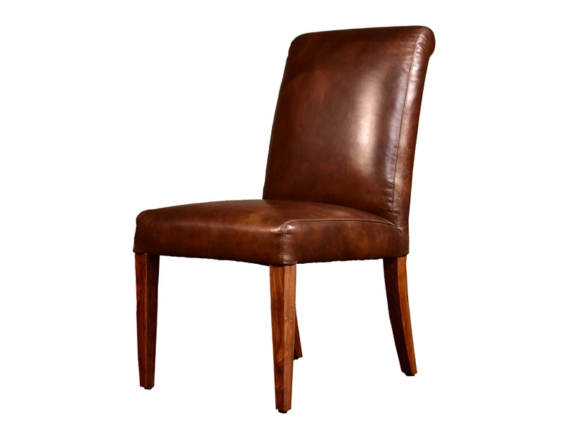 Wood Legs Vintage Leather Side Chair 1