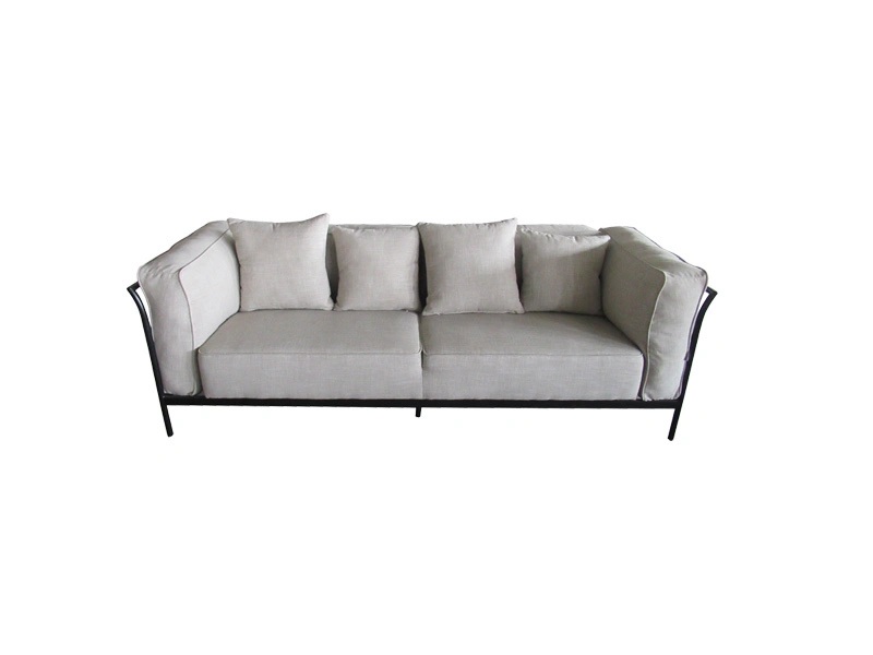 3S White Fabric Living Room Sofa With Iron Frame And Pillows Use In Lobby Hotel Club Office 1