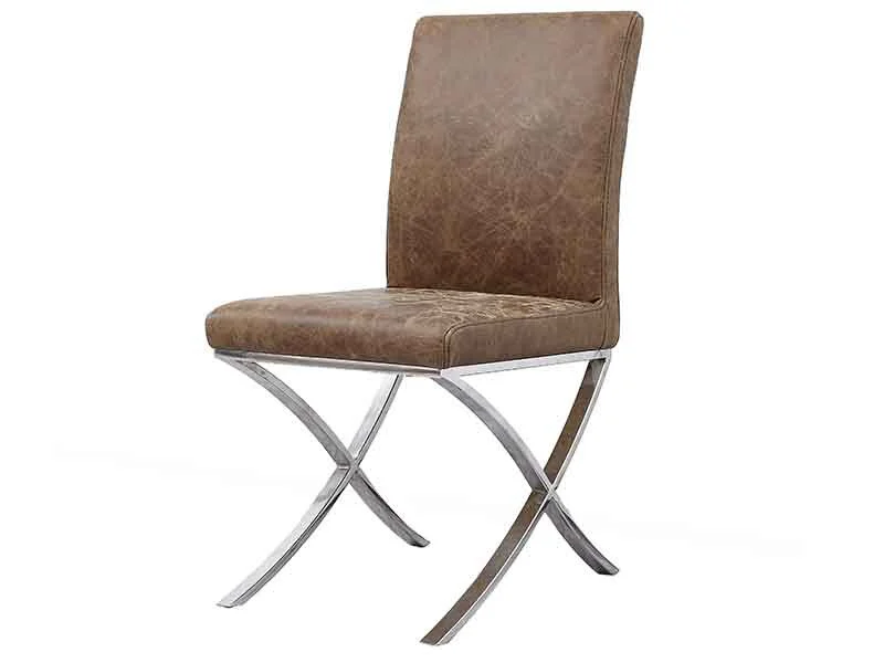 Stainless Steel Base Antique Tan Leather Chair 1