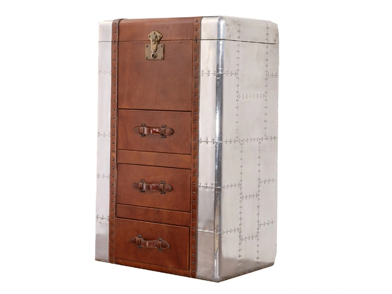 Aluminium and Vintage Leather Cabinet 1