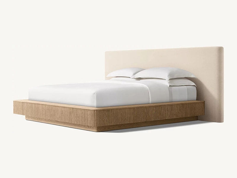 White Fabric Oak Solid Wood Bed Faddish Modern Style Bedroom Bed 1