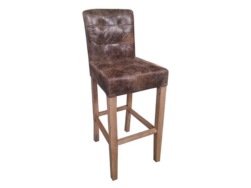 Tall Wood Legs and Vintage Real Leather Bar Stool for Restaurant 1