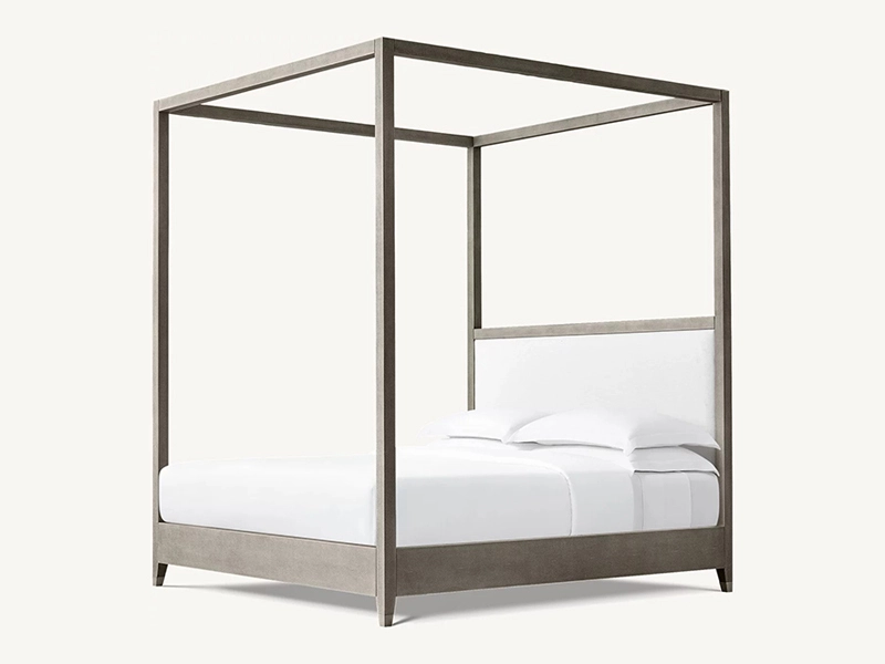 Grey Color King Size Bed White Oak Solide Wood Bed 1