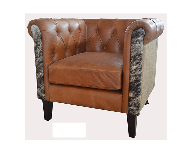 Vintage Leather Sofa With Fur Leather 1