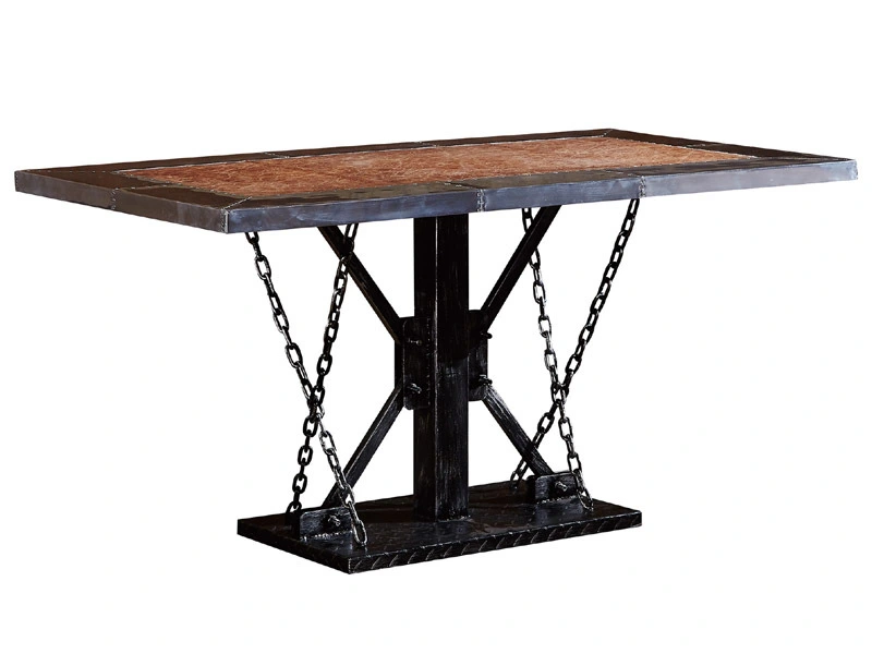 Rustic Style Vintage Leather Top Aviator Dinning Table For Restaurant 1