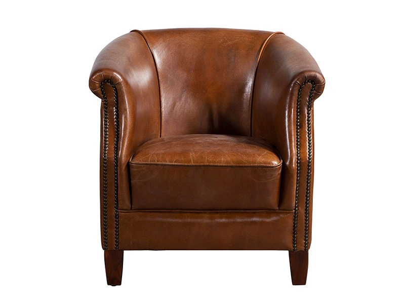 Vintage Grain Leather Studded Armchair 1