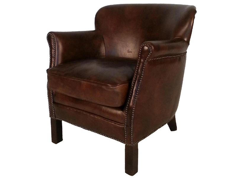 Wood Legs Vintage Leather Armchair 1
