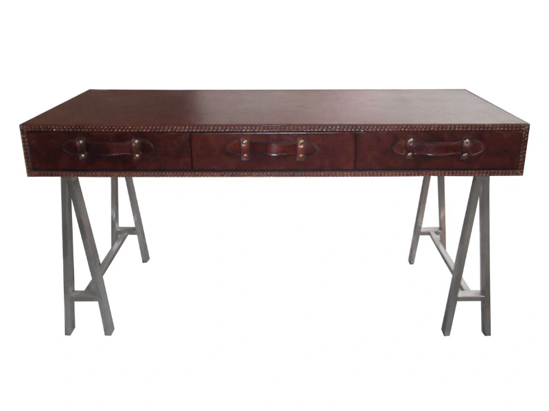 Vintage Leather Top 3-Drawer Office Desk 1