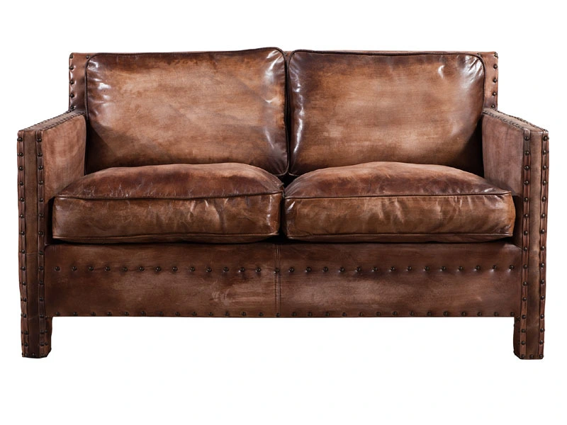 Vintage Leather 2S Sofa with Rivets 1