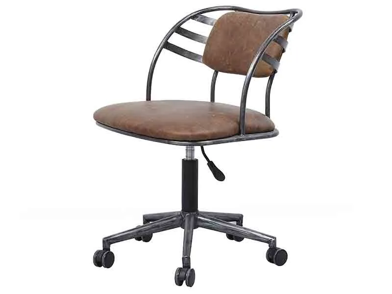 Swivel Height Adjustable Vintage Tan Leather Chair with Wheels 1