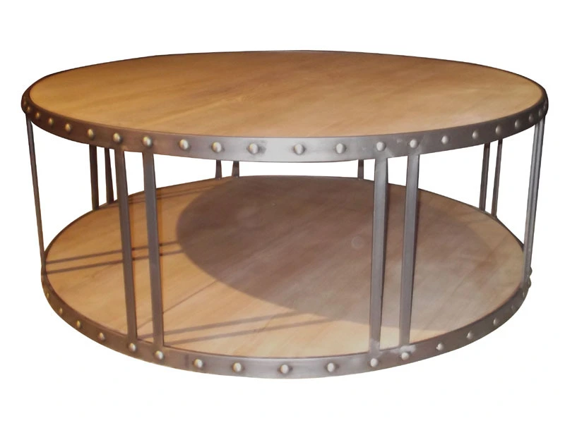 Industrial Style Rustic Metal Frame Round Coffee Table 1