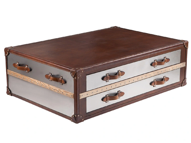 Metal and Vintage Leather Top Coffee Table 1