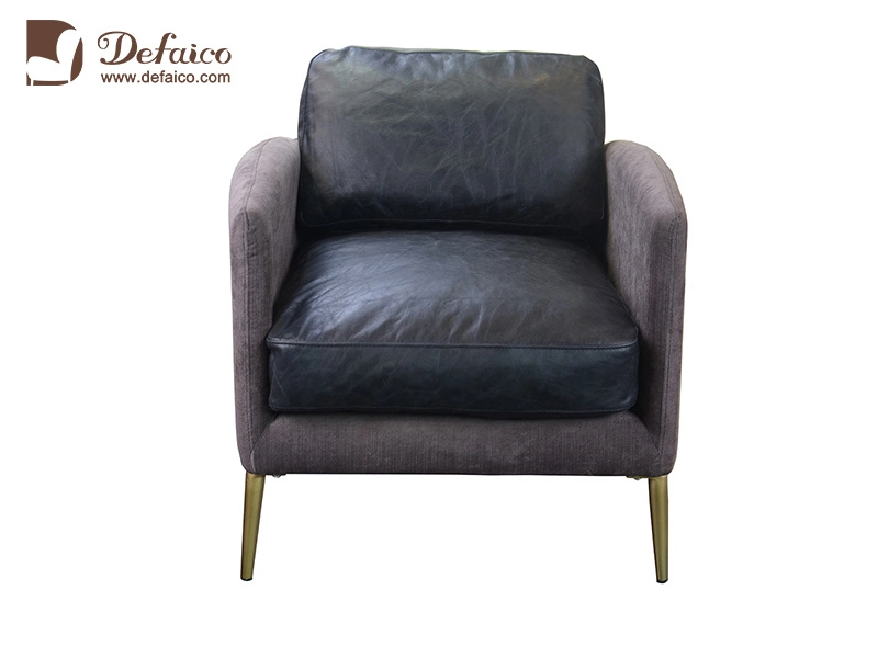 Upholstered Modern Metal Legs Single Genuine Leather Sofa For Living Room 1
