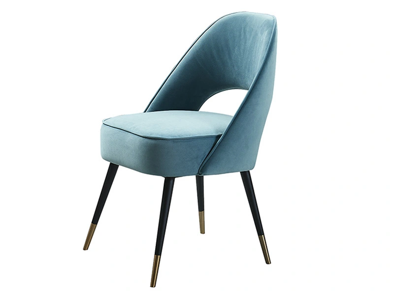 Metal Leg Blue Velvet Restaurant Chair 1