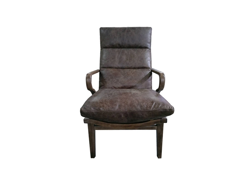 High Back Leather And Wood Chair With Ottoman Has Armrest For Living Room Office 1