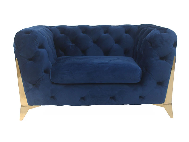 Blue Velvet Chesterfield Living Room Sofa with Golden Leg 1