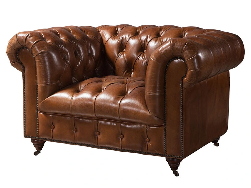 Chesterfield Tan Leather Sofa Chair 1