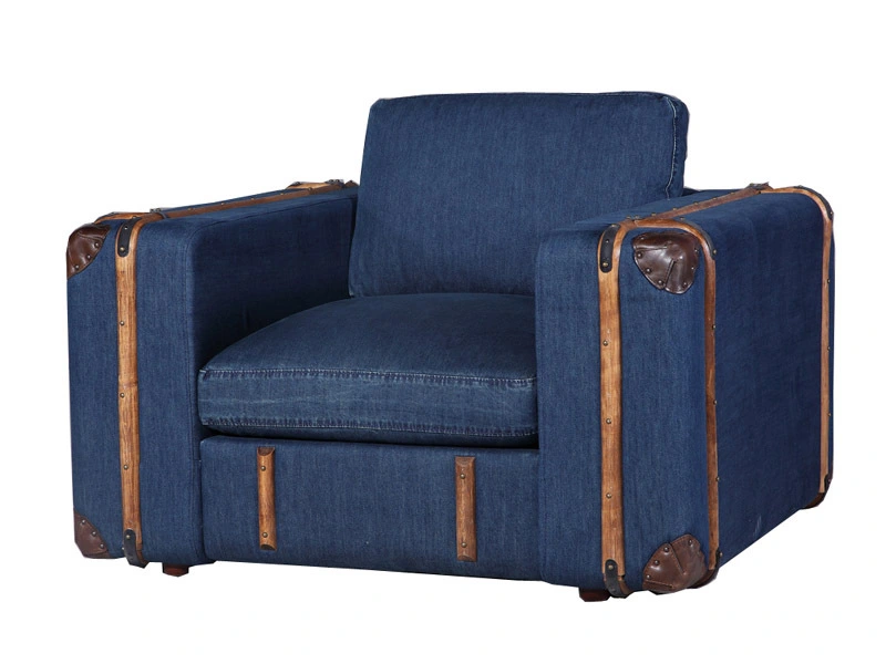 Industrial Fabric Sofa with Rattan 1