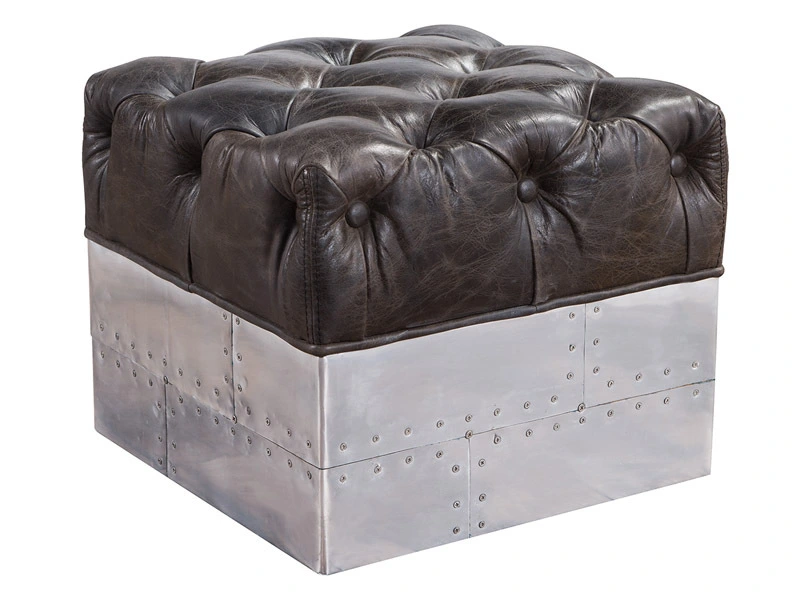 Meatal and Vintage Leather Ottoman 1