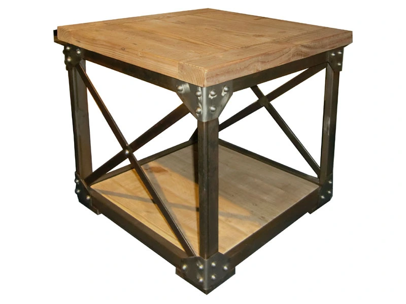 Rustic Metal Frame Industrial Side Table 1