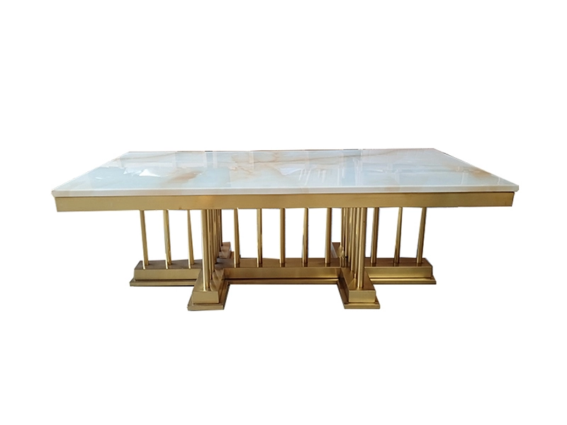 Modern Luxury Gold Stainless Steel Leg Marble Restaurant Table 8 Seater Marble Coffee Table 1