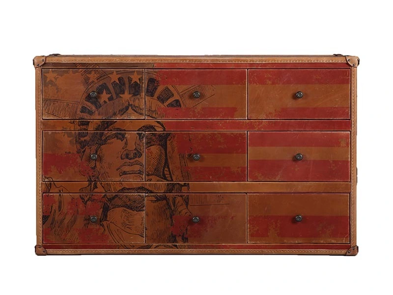 Antique Leather Chest With American Flag Print 1
