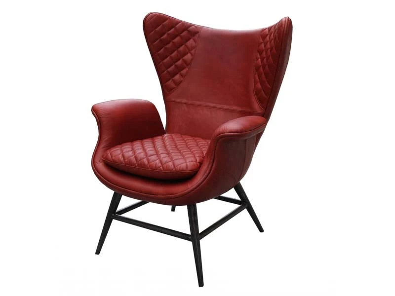 Vintage Leather Wood Leg Wing Chair 1