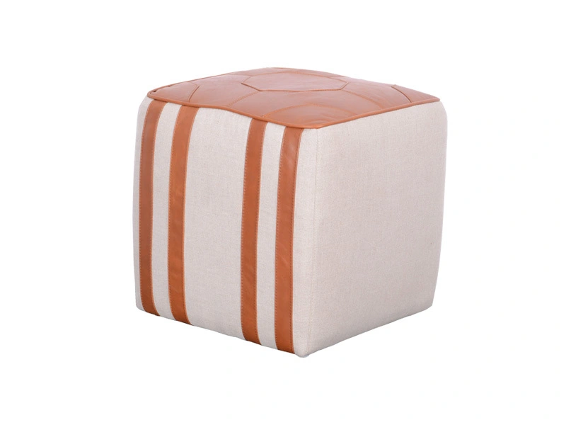Genuine Leather And Fabric Square Ottoman Soft High Quality Use In Living Room Leisure Area 1